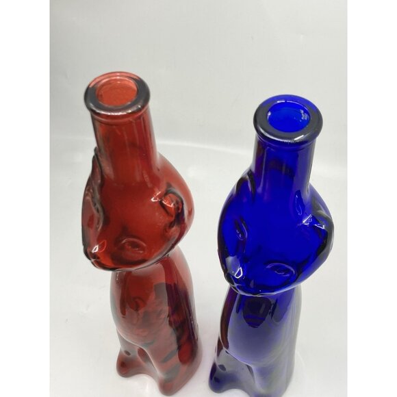 Happy Cat Wine Bottle Lot Of 2 Red & Cobalt Blue Rheinhessen Riesling Empty Vtg - Picture 5 of 9